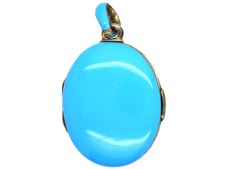Victorian Silver, Natural Split Pearl & Turquoise Blue Enamel Forget me Not Locket