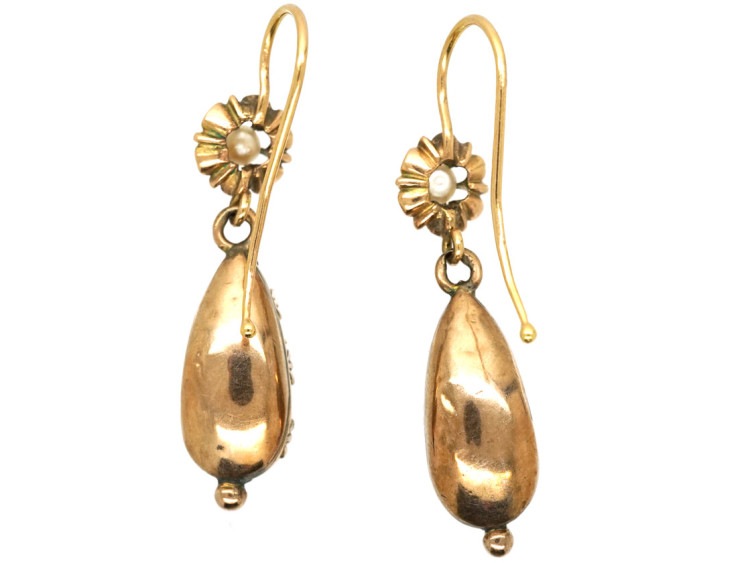 Regency 15ct Gold Natural Pearl & Foiled Amethyst Drop Earrings