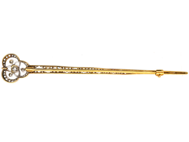 Edwardian 15ct Gold, Platinum Diamond Set Long Brooch