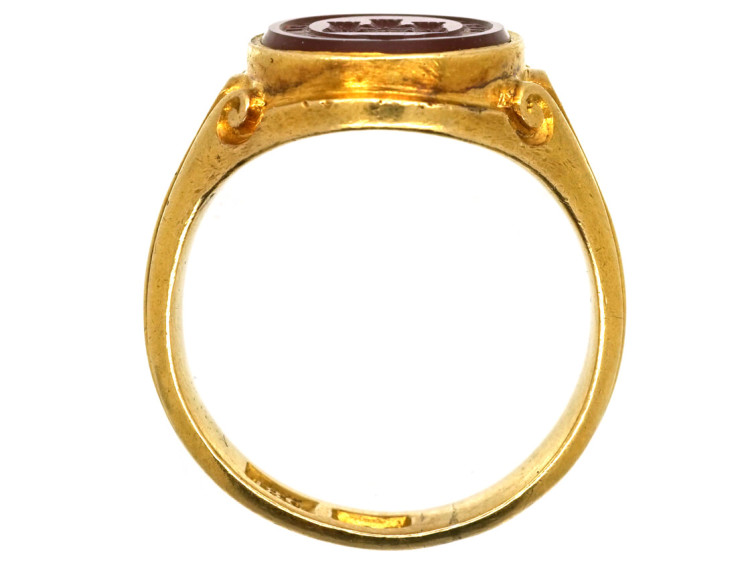 Victorian 18ct Gold & Carnelian Signet Ring With an Intaglio of a Castle
