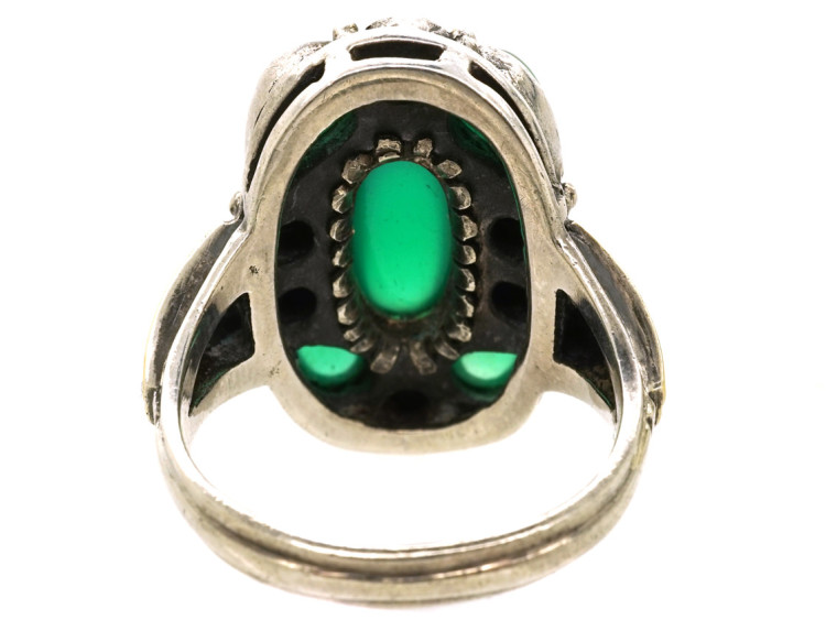 Silver, Chalcedony & Natural Split Pearl Arts & Crafts Ring by Bernard Instone