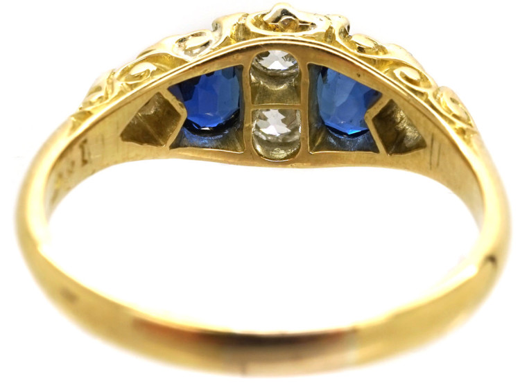 Victorian 18ct Gold, Carved Half Hoop Sapphire & Diamond Ring