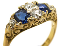 Victorian 18ct Gold, Carved Half Hoop Sapphire & Diamond Ring