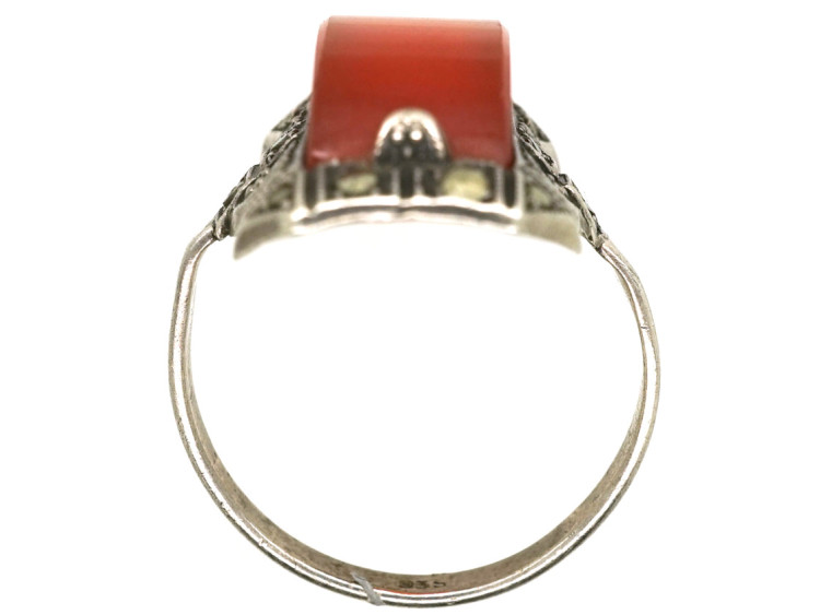 Art Deco Silver, Marcasite & Carnelian Ring