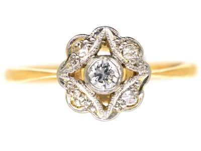 Edwardian 18ct Gold, Platinum & Diamond Cluster Ring
