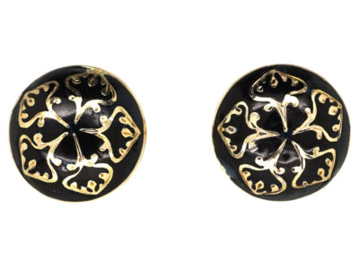Victorian 15ct Gold & Black Enamel Round Earrings