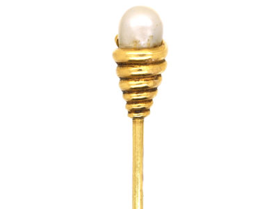 Victorian 18ct Gold Coiled Snake Tie Pin Set With a Natural Pearl