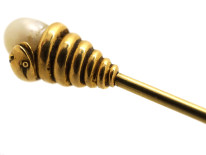 Victorian 18ct Gold Coiled Snake Tie Pin Set With a Natural Pearl