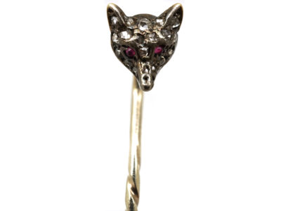 Edwardian Rose Diamond & Ruby Set Fox Head Tie Pin
