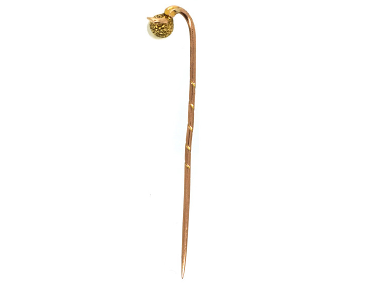 Edwardian 15ct Gold & Natural Pearl Acorn Tie Pin