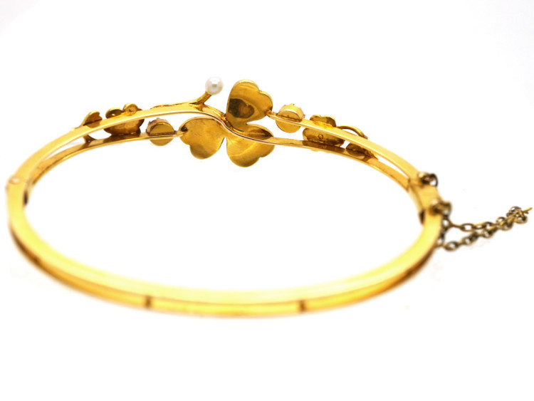 Edwardian 15ct Gold & Natural Split Pearl Bangle in Original Case