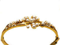 Edwardian 15ct Gold & Natural Split Pearl Bangle in Original Case
