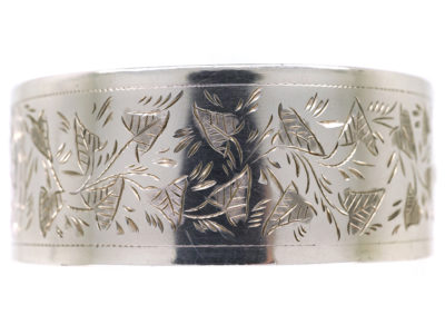 Victorian Silver Bangle With Engraving of Leaves