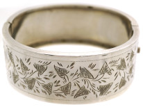 Victorian Silver Bangle With Engraving of Leaves