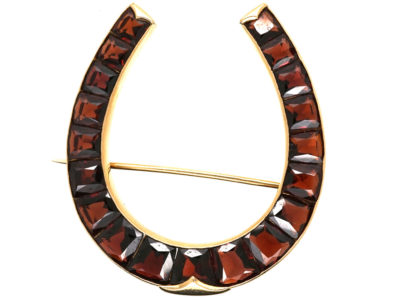 Austrian 14ct Gold Horseshoe Brooch set with Garnets