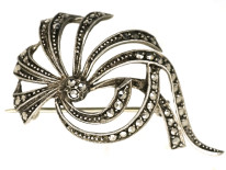 Retro Silver & Marcasite Stylised Flower Brooch