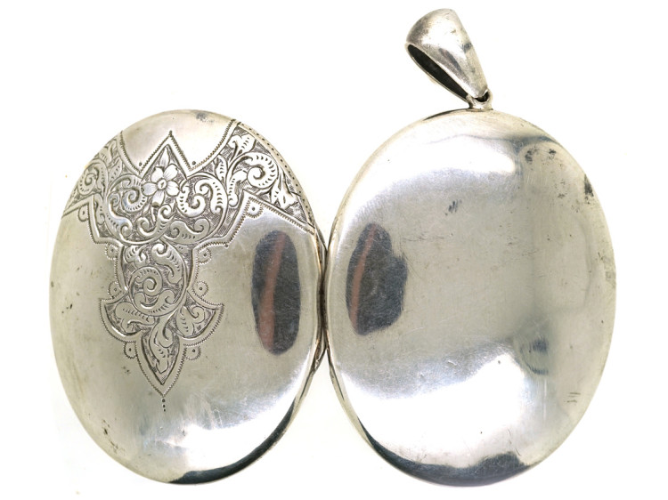 Victorian Engraved Silver Oval Locket