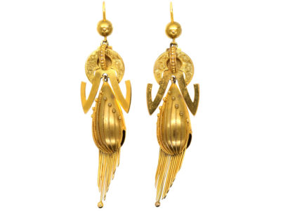Victorian 15ct Gold Long Drop Tassel Earrings