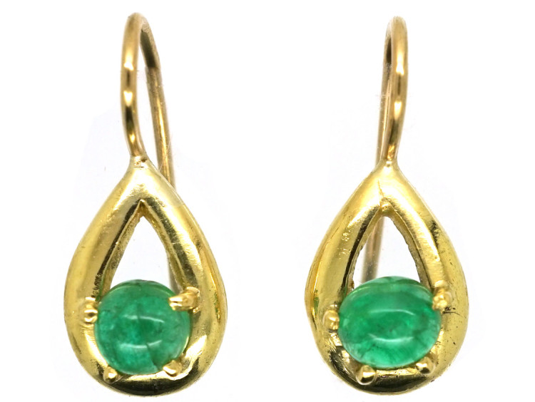 18ct Gold & Cabochon Emerald Earrings
