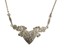 Art Deco Silver & Marcasite Heart Shaped Necklace