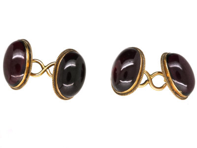 Victorian 15ct Gold & Cabochon Garnet Oval Cufflinks