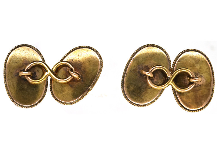 Victorian 15ct Gold & Cabochon Garnet Oval Cufflinks