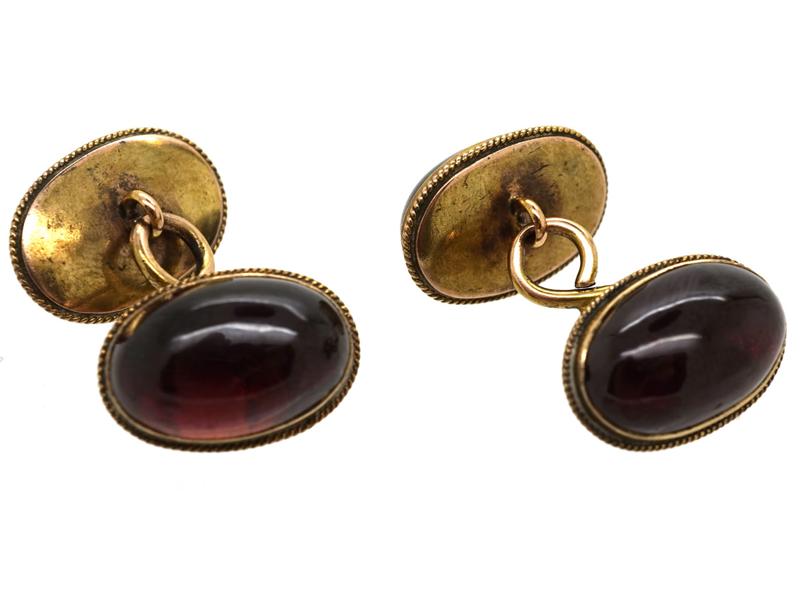 Victorian 15ct Gold & Cabochon Oval Cufflinks (16L) The