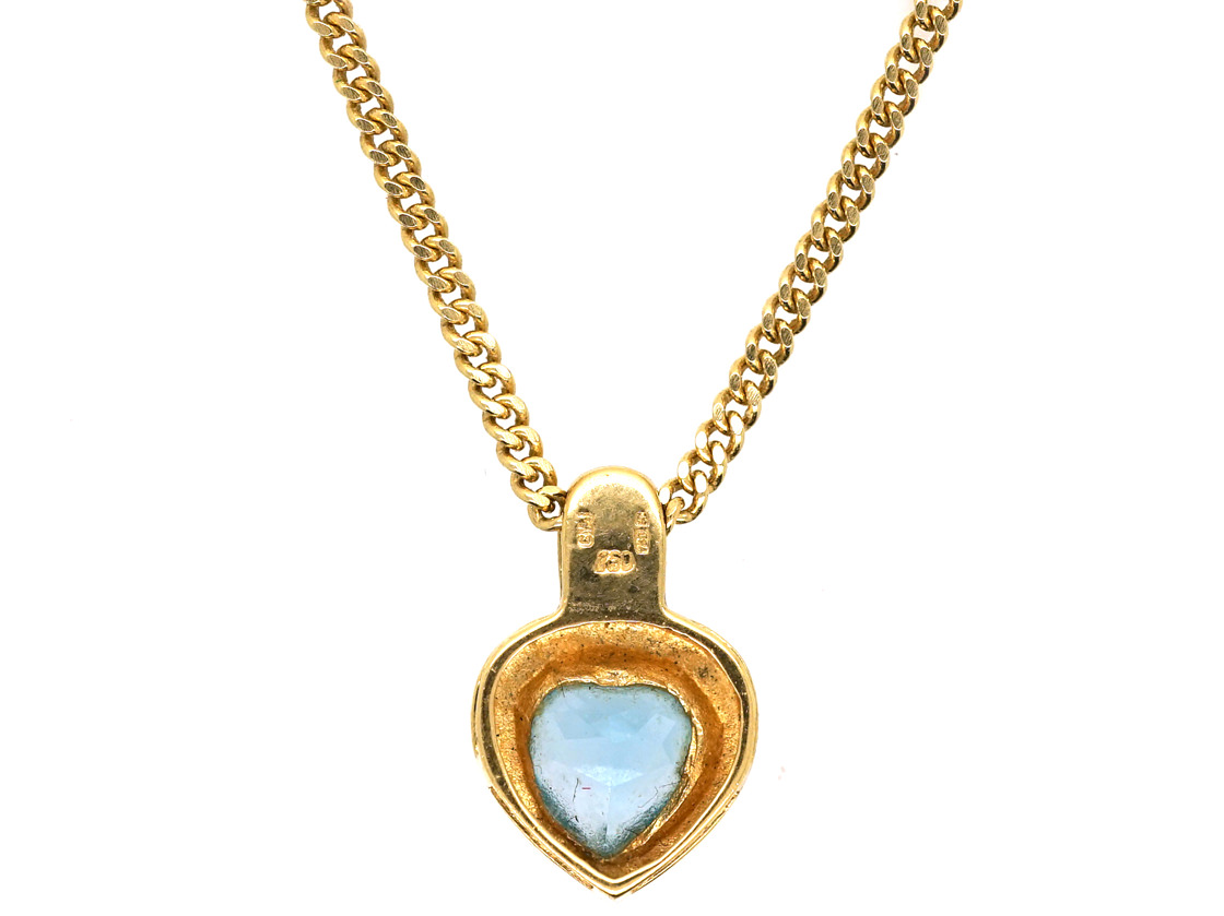 18ct Gold & Blue Zircon Diamond Heart Shaped Pendant on 9ct Gold Chain