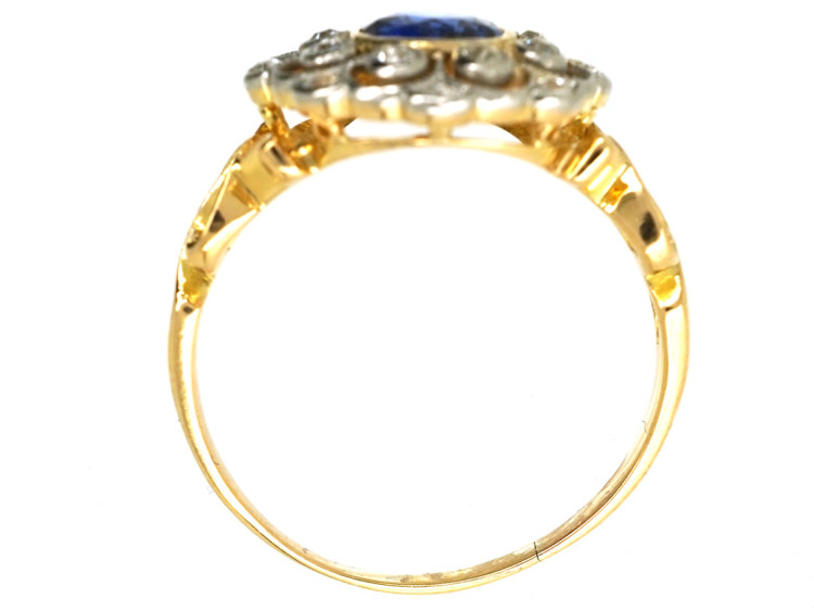 Edwardian 18ct Gold, Platinum, Sapphire & Diamond Cluster Ring