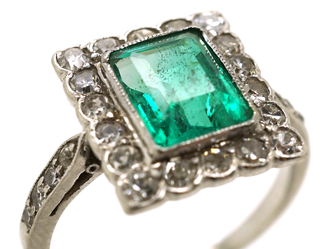 Art Deco 18ct Gold Platinum Emerald And Diamond Rectangular Ring 70l The Antique Jewellery 1329