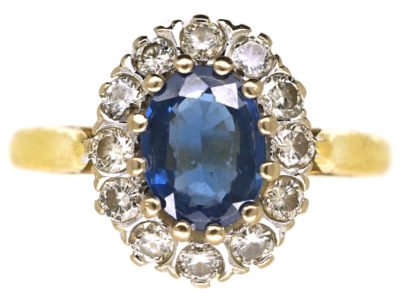 18ct Gold, Sapphire & Diamond Oval Cluster Ring