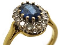 18ct Gold, Sapphire & Diamond Oval Cluster Ring
