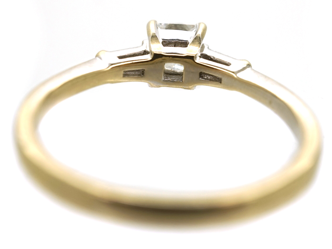 18ct White Gold French Cut Diamond Ring with Baguette Diamond Shoulders