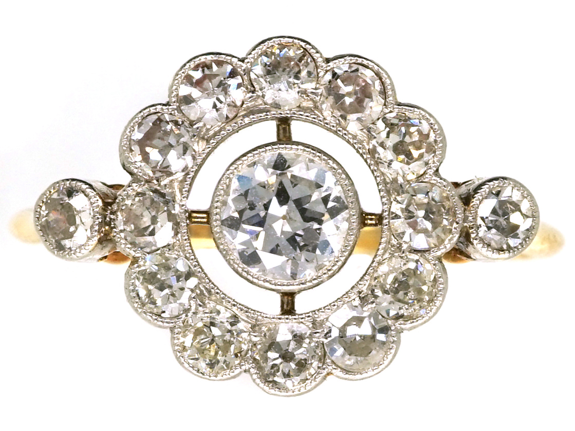 Edwardian 18ct Gold, Platinum & Diamond Target Ring (224/O) | The ...