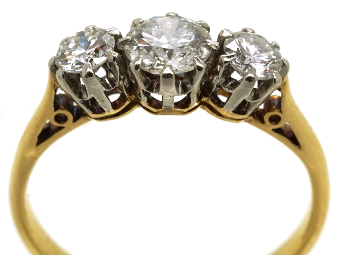 18ct Gold, Three Stone Diamond Ring (28L) | The Antique Jewellery Company