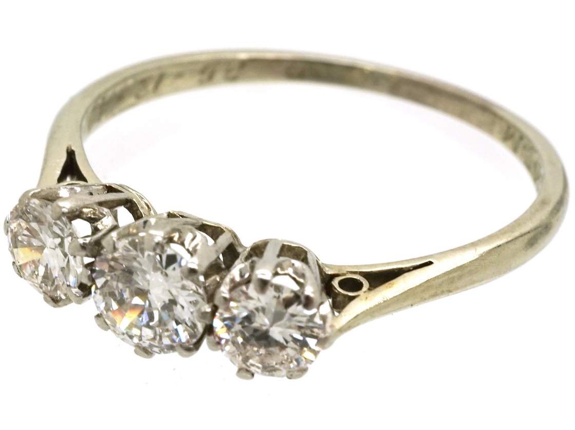 18ct White Gold Three Stone Diamond Ring (59L) | The Antique Jewellery ...