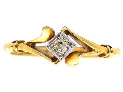 Edwardian 18ct Gold, Platinum & Single Stone Diamond Ring