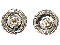 Art Deco 18ct White Gold, Opal Doublet & Rose Diamond Round Earrings