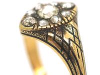 Victorian 18ct Gold & Black Enamel Marquise Ring set with Rose Diamonds