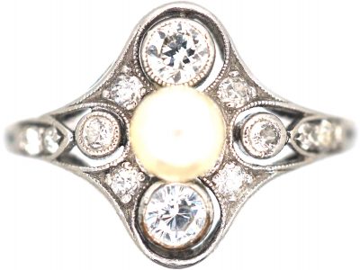 Edwardian Diamond & Natural Pearl Ring
