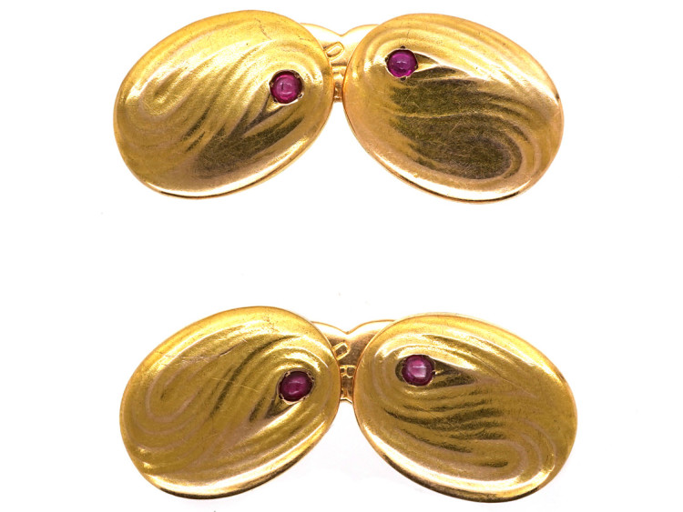 Art Nouveau 14ct Gold Cufflinks Set With Rubies