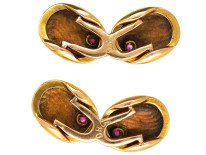 Art Nouveau 14ct Gold Cufflinks Set With Rubies