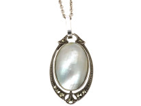 Art Deco Silver & Blister Pearl Pendant on a Silver Chain