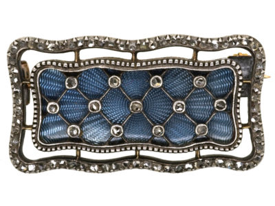 Edwardian Diamond & Eau-De-Nil Enamel Rectangular Brooch