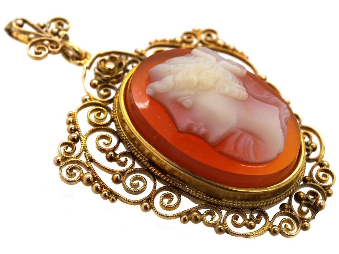 14ct Gold Classical Pendant of a Ladies Head (124L) The Antique