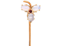 Edwardian 14ct Gold Three Opal & Ruby Tie Pin