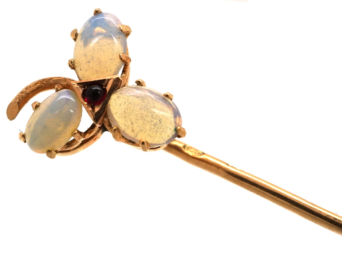 Edwardian 14ct Gold Three Opal & Ruby Tie Pin (118L) The Antique