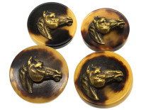 Four Horn & Brass Buttons of Horse's Heads