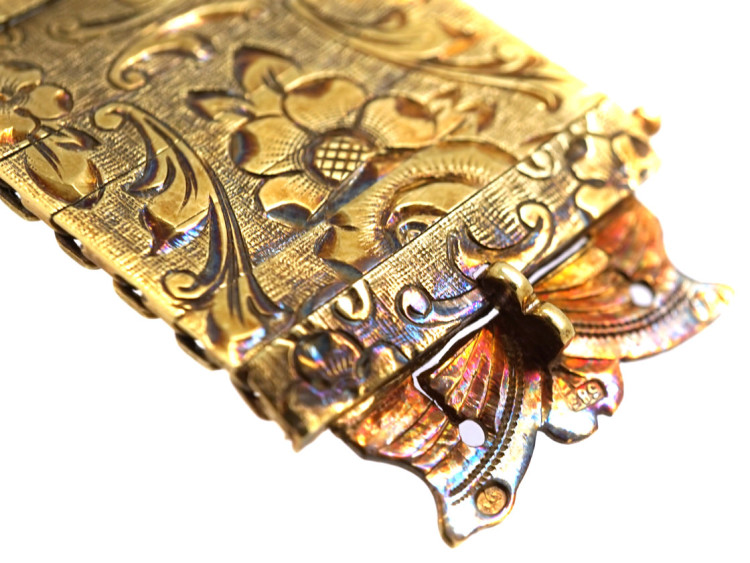 Art Deco 14ct Gold Articulated Engraved Flower Motif Bracelet