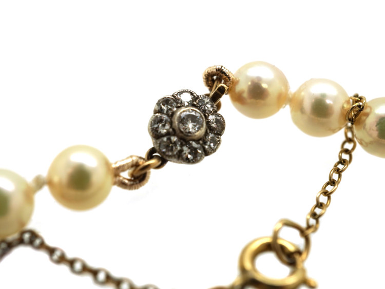 Pearl Necklace with Diamond Cluster Clasp
